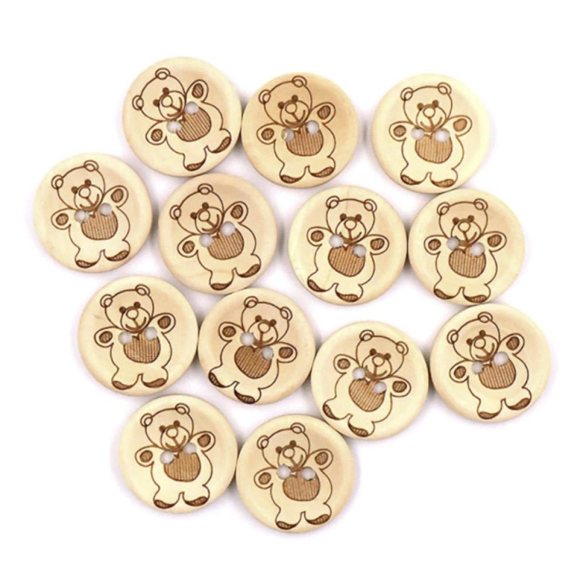 10pcs 15mm Wooden Buttons 2-Holes Teddy Pattern for Handmade Clothes - - Asia Sell