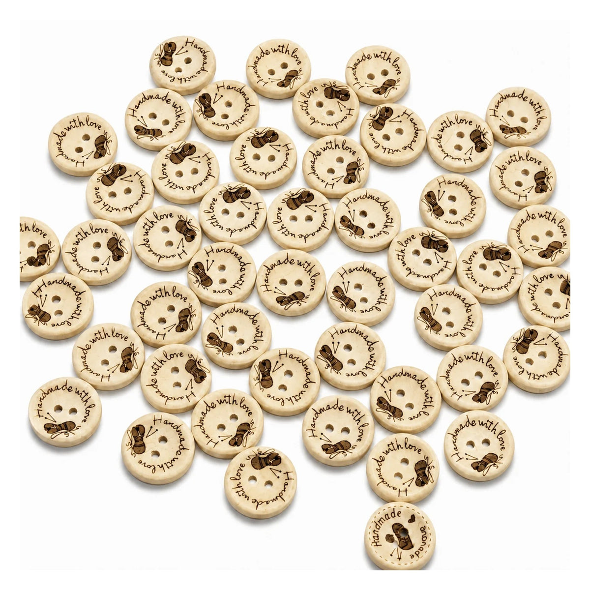 10pcs 2-Holes Handmade with Love Round Wooden Buttons Button Handmade Clothes