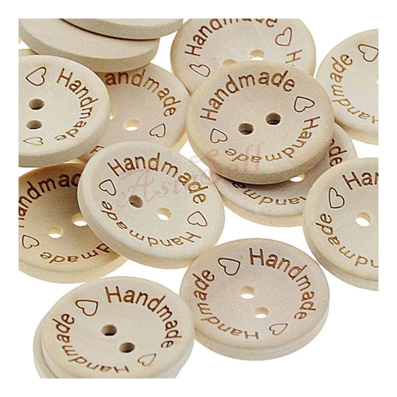 10pcs 2-Holes Handmade with Love Round Wooden Buttons Button Handmade Clothes - 15mm "Handmade Handmade" - Asia Sell