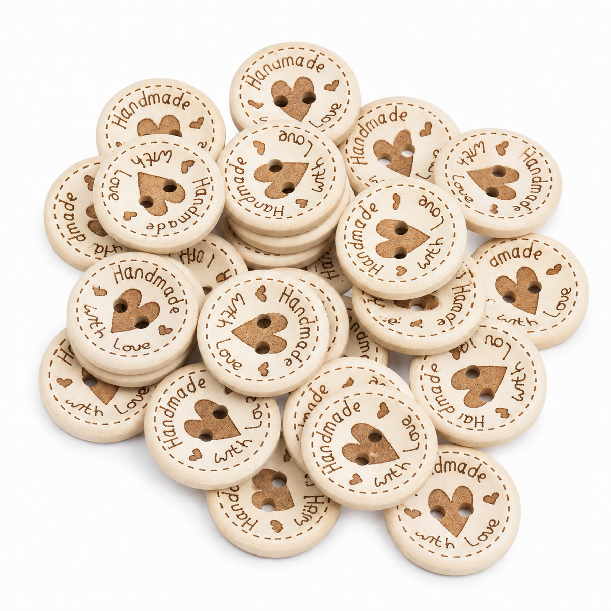 10pcs 2-Holes Handmade with Love Round Wooden Buttons Button Handmade Clothes - 15mm Heart Design - Asia Sell