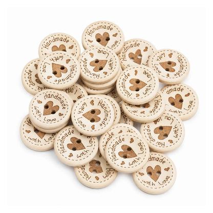 10pcs 2-Holes Handmade with Love Round Wooden Buttons Button Handmade Clothes