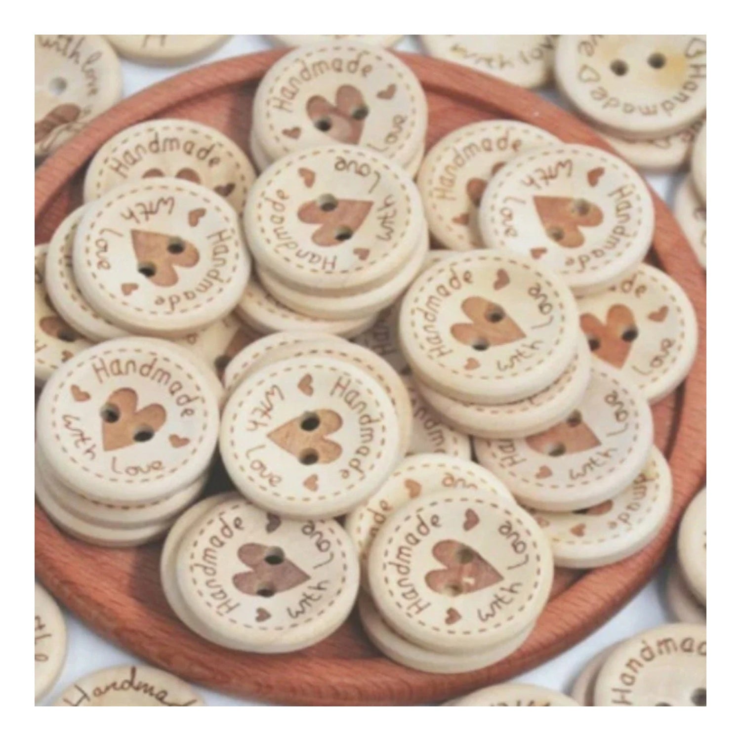 10pcs 2-Holes Handmade with Love Round Wooden Buttons Button Handmade Clothes - 15mm Heart Design - Asia Sell