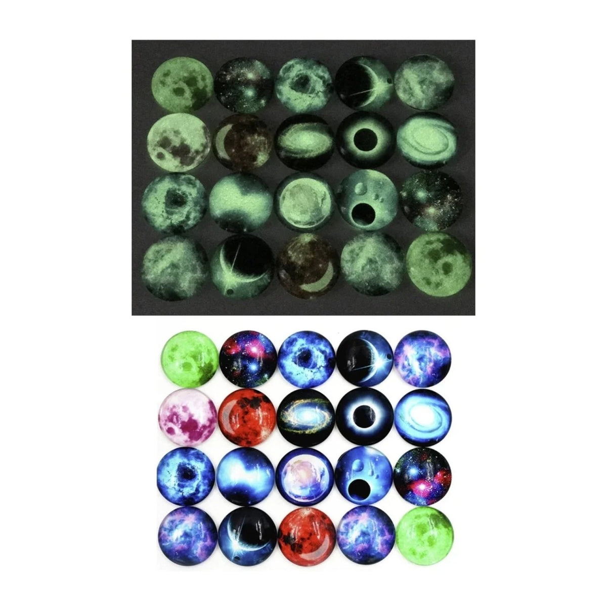 10pcs 20mm 25mm Mixed Luminous Stars Glass Cabochons Pattern Domed Jewellery Accessories