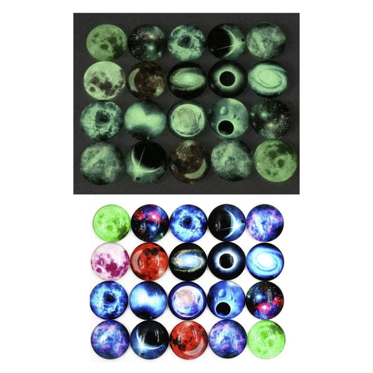 10pcs 20mm 25mm Mixed Luminous Stars Glass Cabochons Pattern Domed Jewellery Accessories - 20mm - - Asia Sell