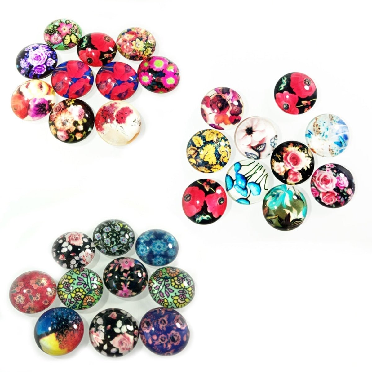 10pcs 20mm Mixed Round Flower Glass Cabochon for Bracelet Necklace Earrings Jewellery Crafts - Set 1 - Asia Sell