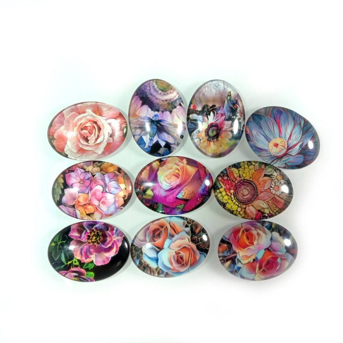 10pcs 20mm Mixed Round Flower Glass Cabochon for Bracelet Necklace Earrings Jewellery Crafts - Set 1 - Asia Sell