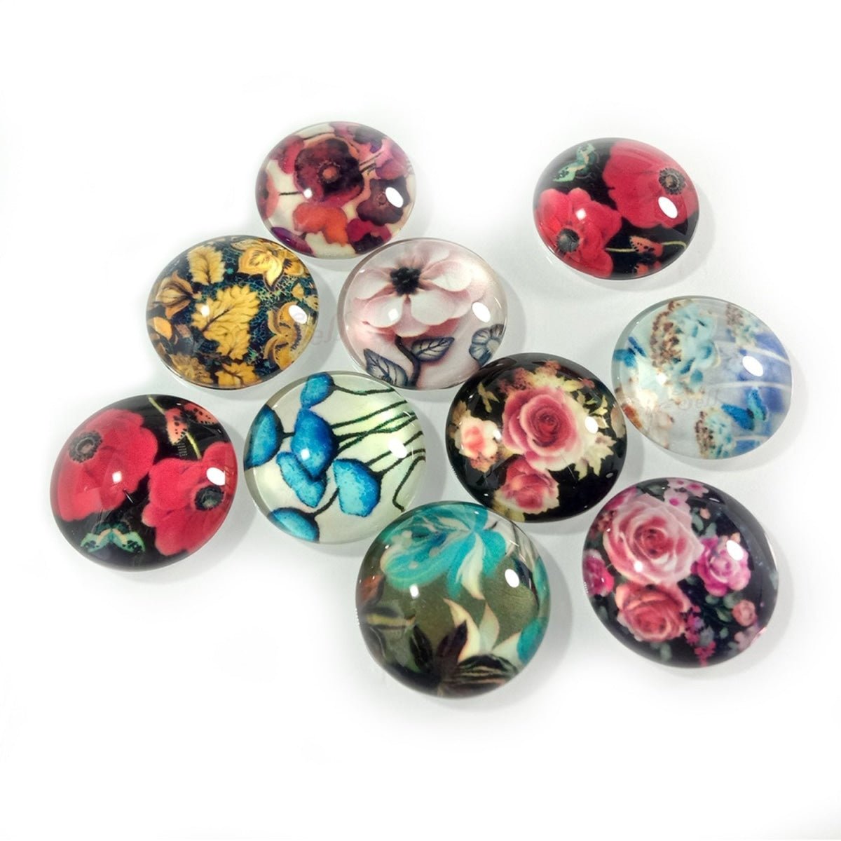 10pcs 20mm Mixed Round Flower Glass Cabochon for Bracelet Necklace Earrings Jewellery Crafts - Set 1 - Asia Sell