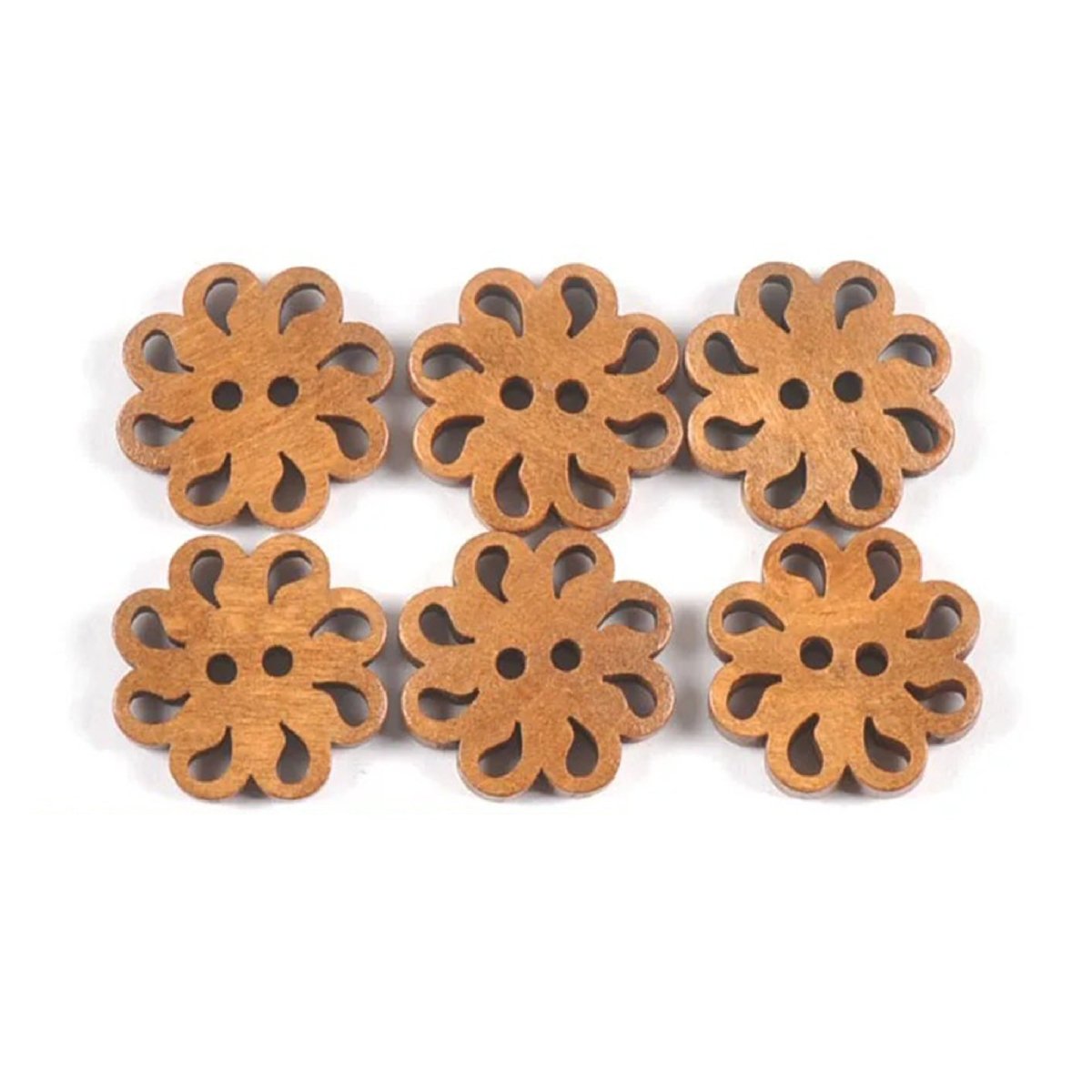 10pcs 24mm Carved Wooden Buttons Brown Cut-Out 2-Hole Coat Boots Upholstery Flower Sewing Clothes - Bronze Brown - Asia Sell