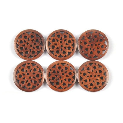 10pcs 24mm Carved Wooden Buttons Brown Cut-Out 2-Hole Coat Boots Upholstery Flower Sewing Clothes - Coffee Brown - Asia Sell