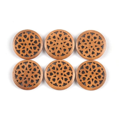 10pcs 24mm Carved Wooden Buttons Brown Cut-Out 2-Hole Coat Boots Upholstery Flower Sewing Clothes - Copper Brown - Asia Sell