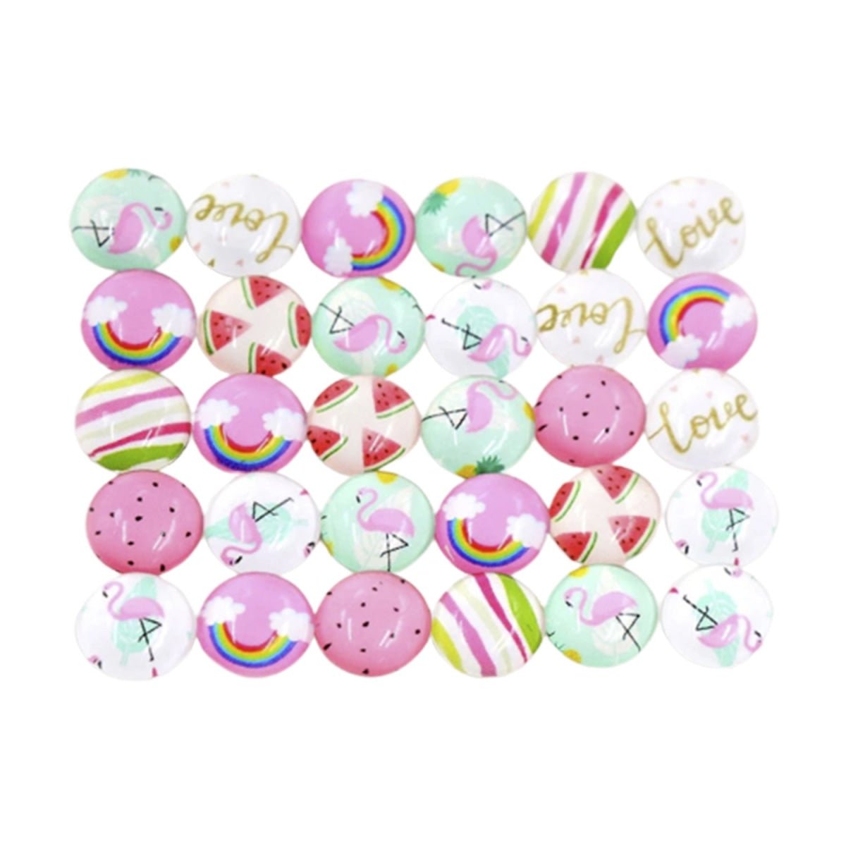 10pcs 25mm Mixed Pink Rainbow Flamingo Stripes Glass Cabochons Pattern Domed - - Asia Sell