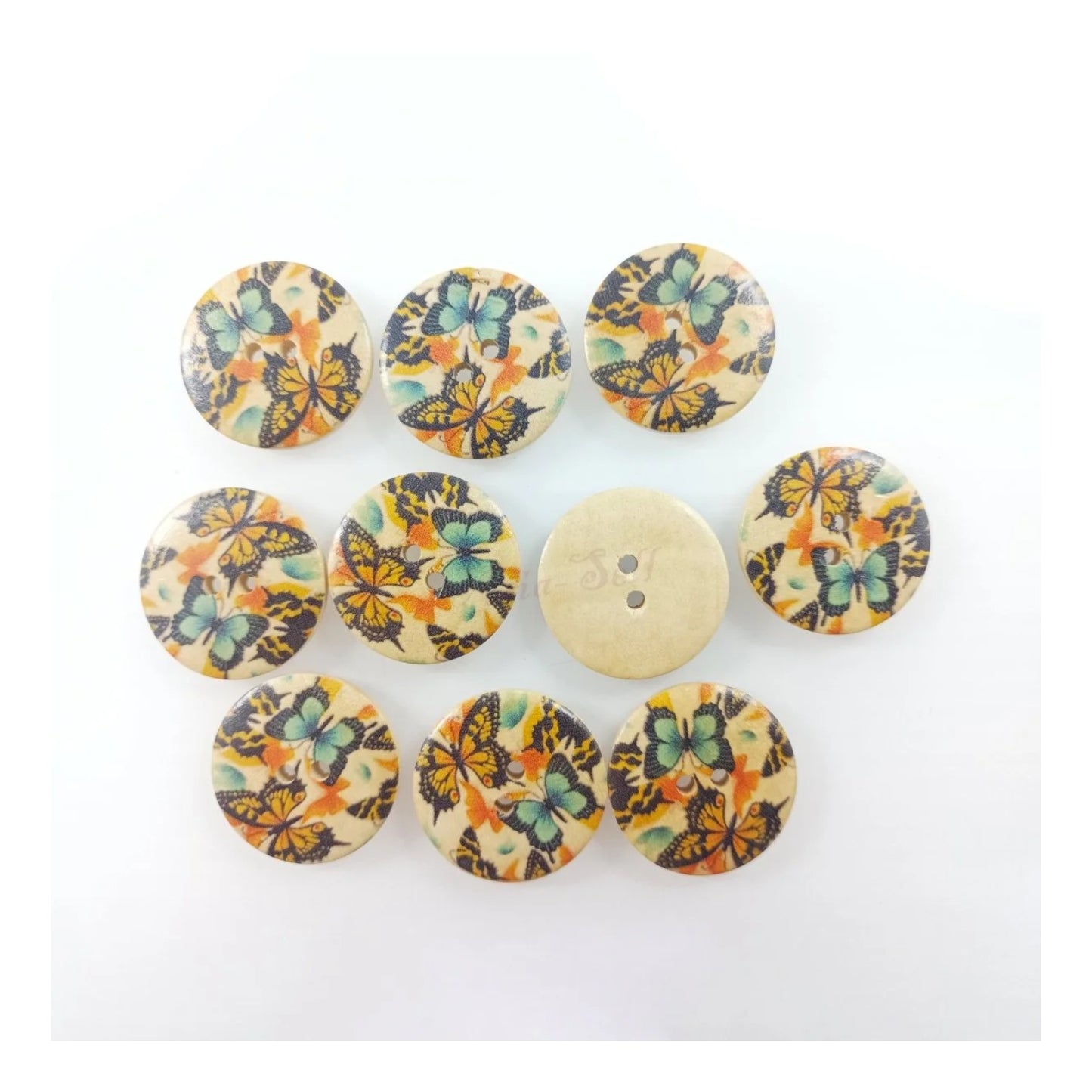 10pcs 30mm Buttons Painted Wooden 4-Hole Coat Boots Upholstery Flower Butterfly Sewing Clothes - Butterflies - Asia Sell