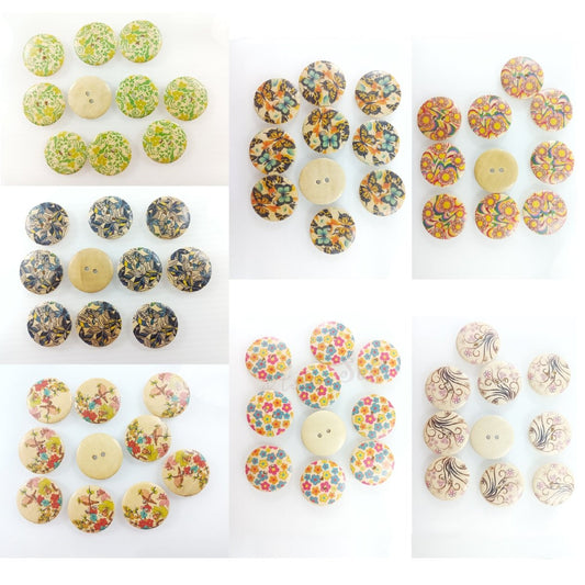 10pcs 30mm Buttons Painted Wooden 4-Hole Coat Boots Upholstery Flower Butterfly Sewing Clothes - Daisies - Asia Sell