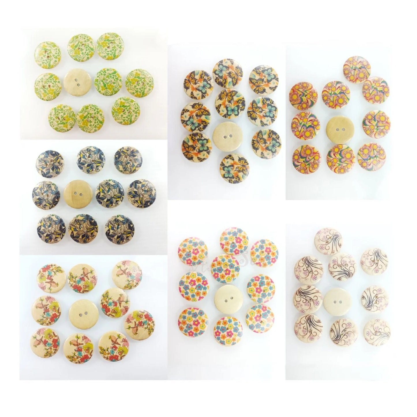 10pcs 30mm Buttons Painted Wooden 4-Hole Coat Boots Upholstery Flower Butterfly Sewing Clothes - Daisies - Asia Sell