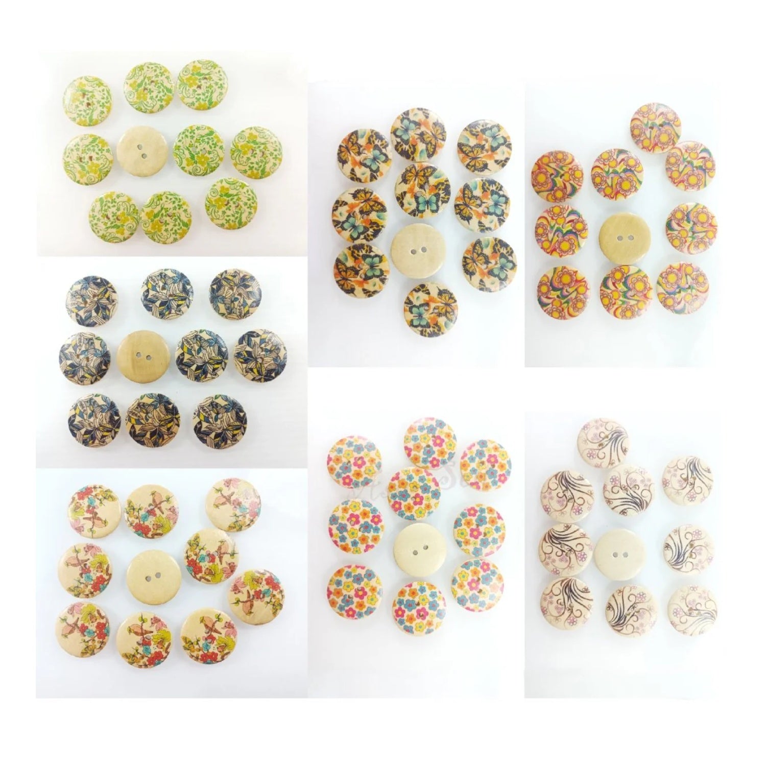 10pcs 30mm Buttons Painted Wooden 4-Hole Coat Boots Upholstery Flower Butterfly Sewing Clothes - Daisies - Asia Sell