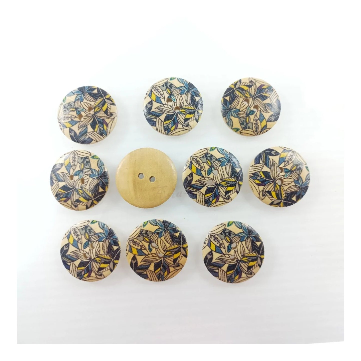 10pcs 30mm Buttons Painted Wooden 4-Hole Coat Boots Upholstery Flower Butterfly Sewing Clothes - Flowers Leaves - Asia Sell