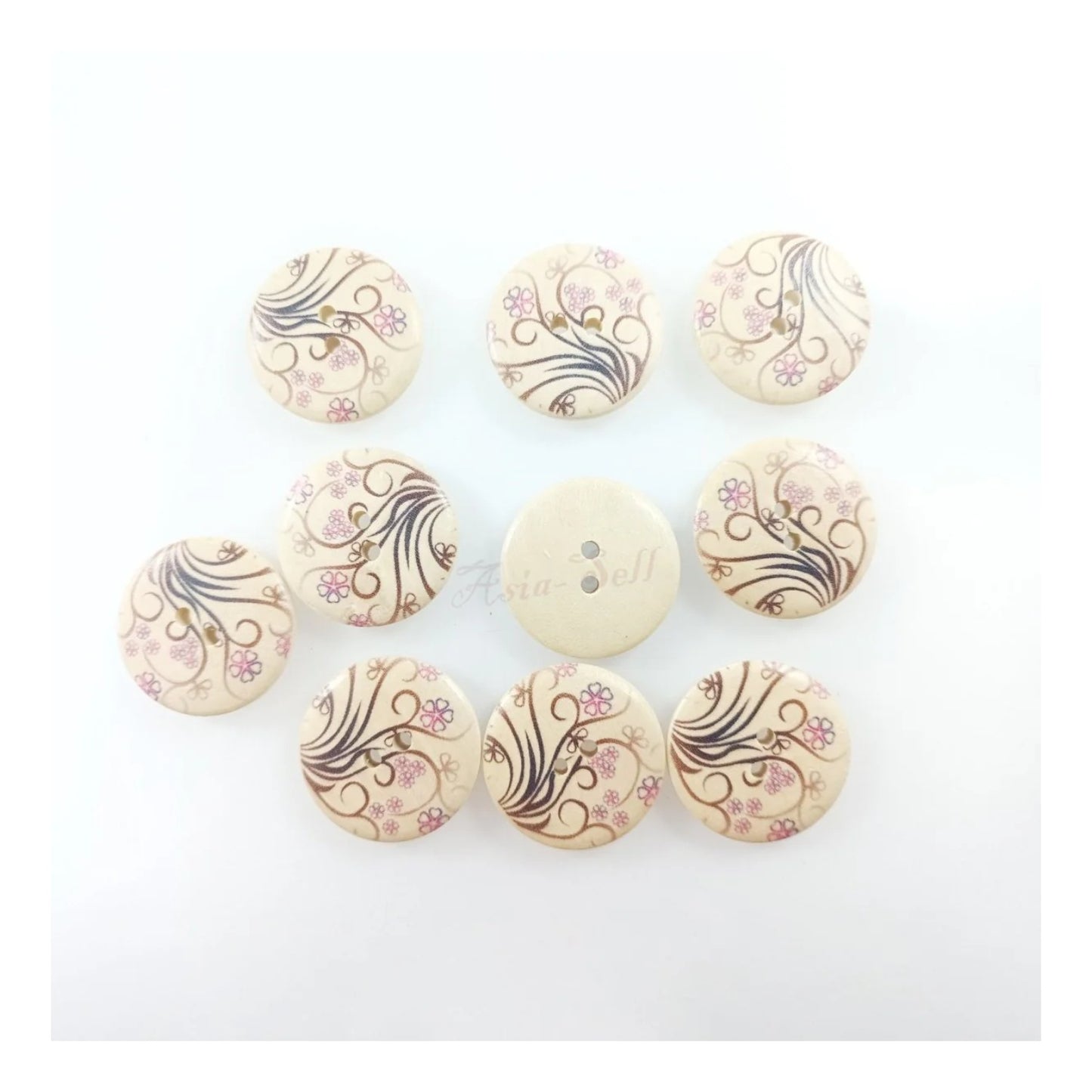10pcs 30mm Buttons Painted Wooden 4-Hole Coat Boots Upholstery Flower Butterfly Sewing Clothes - Flowers Stems - Asia Sell