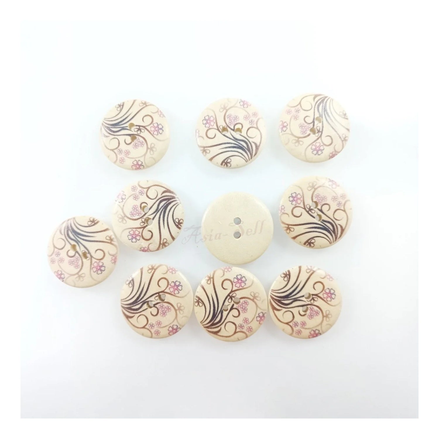 10pcs 30mm Buttons Painted Wooden 4-Hole Coat Boots Upholstery Flower Butterfly Sewing Clothes - Flowers Stems - Asia Sell