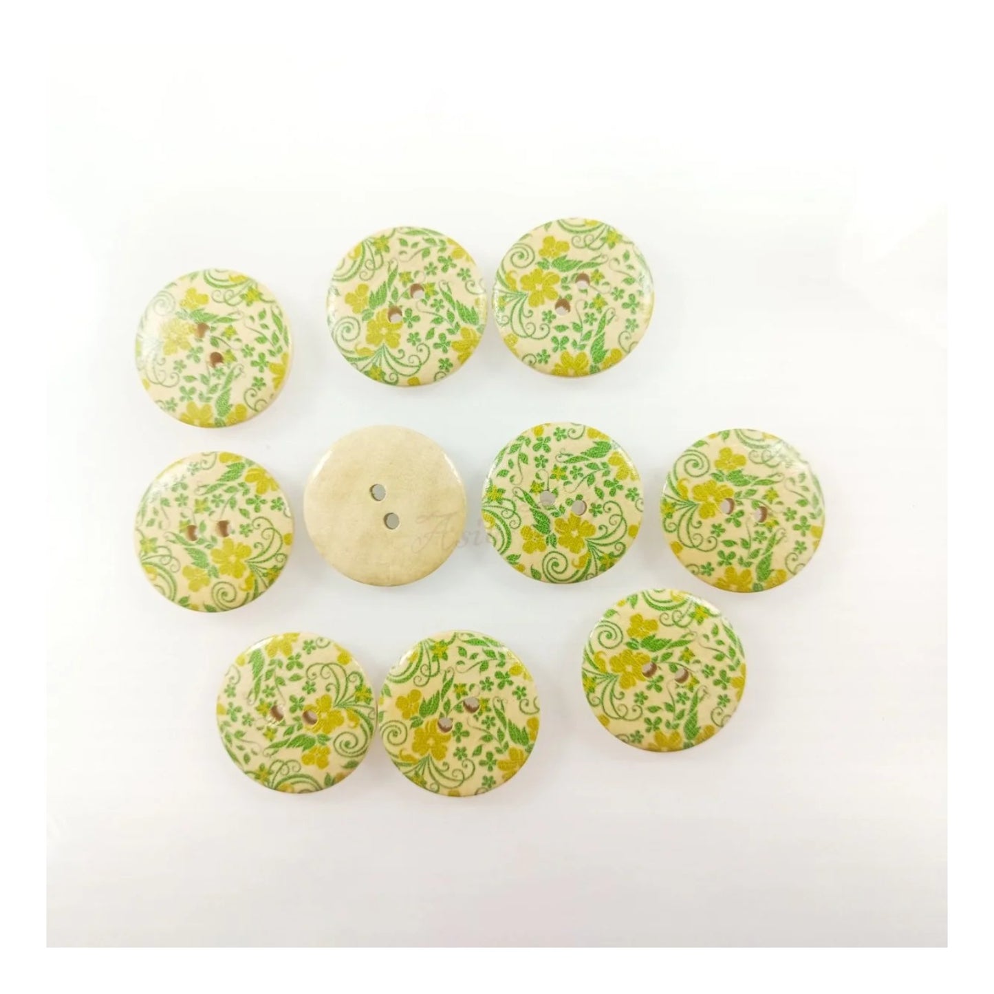 10pcs 30mm Buttons Painted Wooden 4-Hole Coat Boots Upholstery Flower Butterfly Sewing Clothes - Green Flowers - Asia Sell