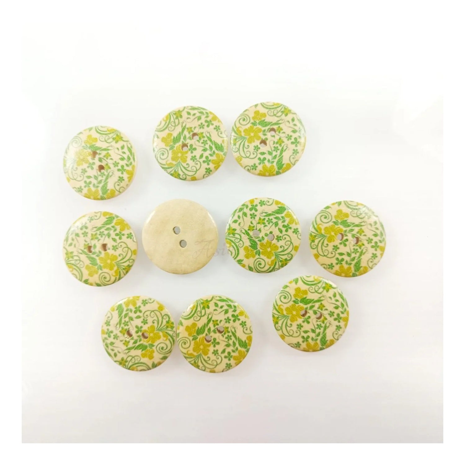 10pcs 30mm Buttons Painted Wooden 4-Hole Coat Boots Upholstery Flower Butterfly Sewing Clothes - Green Flowers - Asia Sell
