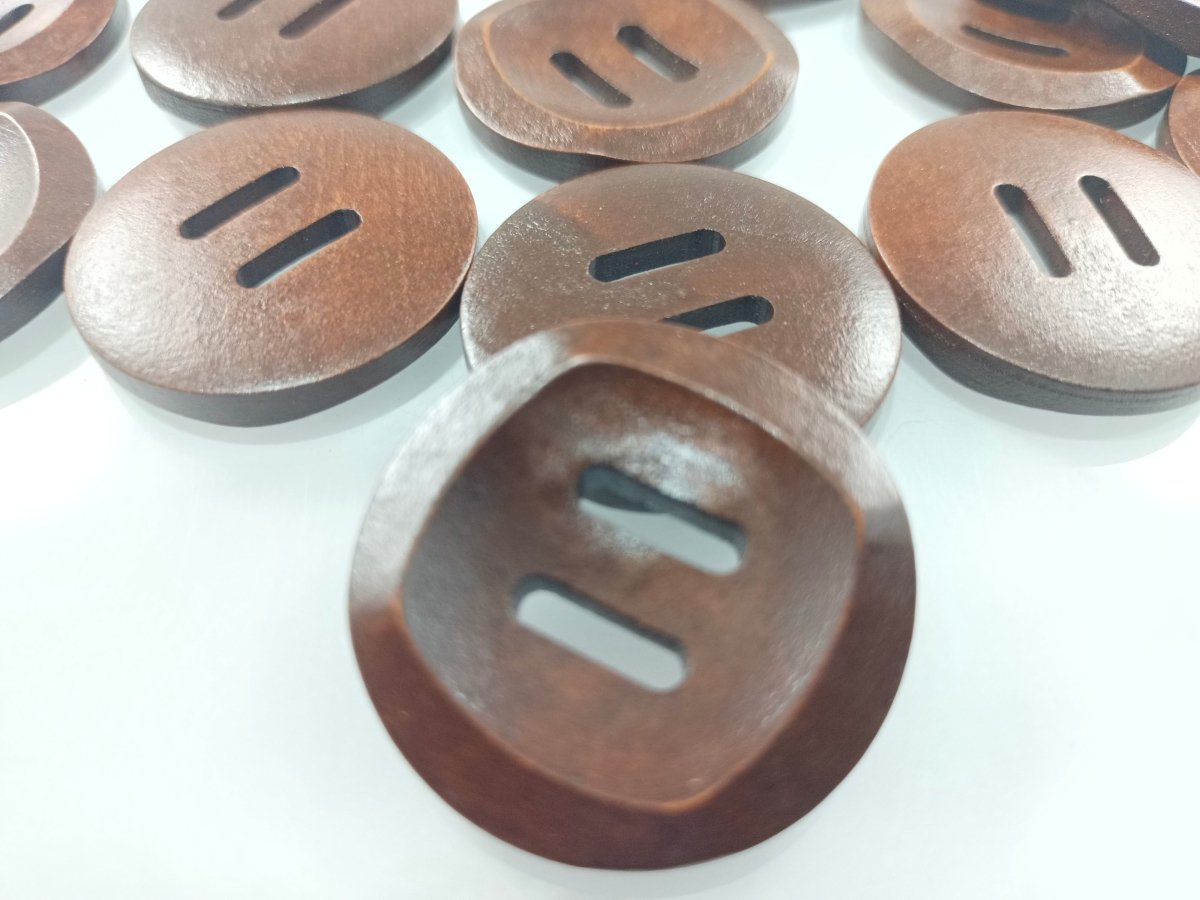 10pcs 30mm Slotted Curved Dark Coffee Brown Wooden Buttons Sewing Round Wood Button Clothes Handmade - - Asia Sell