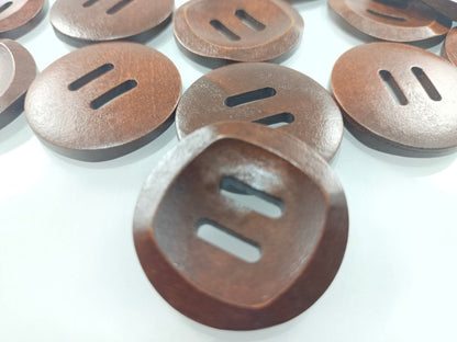 10pcs 30mm Slotted Curved Dark Coffee Brown Wooden Buttons Sewing Round Wood Button Clothes Handmade - - Asia Sell