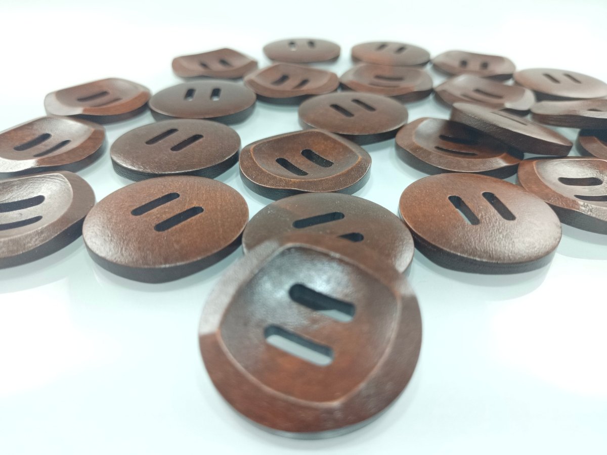 10pcs 30mm Slotted Curved Dark Coffee Brown Wooden Buttons Sewing Round Wood Button Clothes Handmade - - Asia Sell