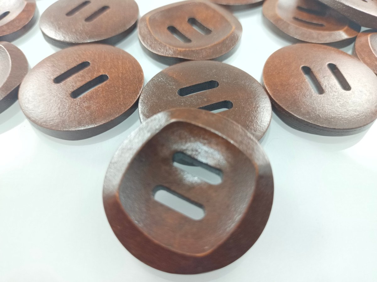 10pcs 30mm Slotted Curved Dark Coffee Brown Wooden Buttons Sewing Round Wood Button Clothes Handmade - - Asia Sell