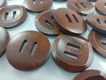 10pcs 30mm Slotted Curved Dark Coffee Brown Wooden Buttons Sewing Round Wood Button Clothes Handmade - - Asia Sell