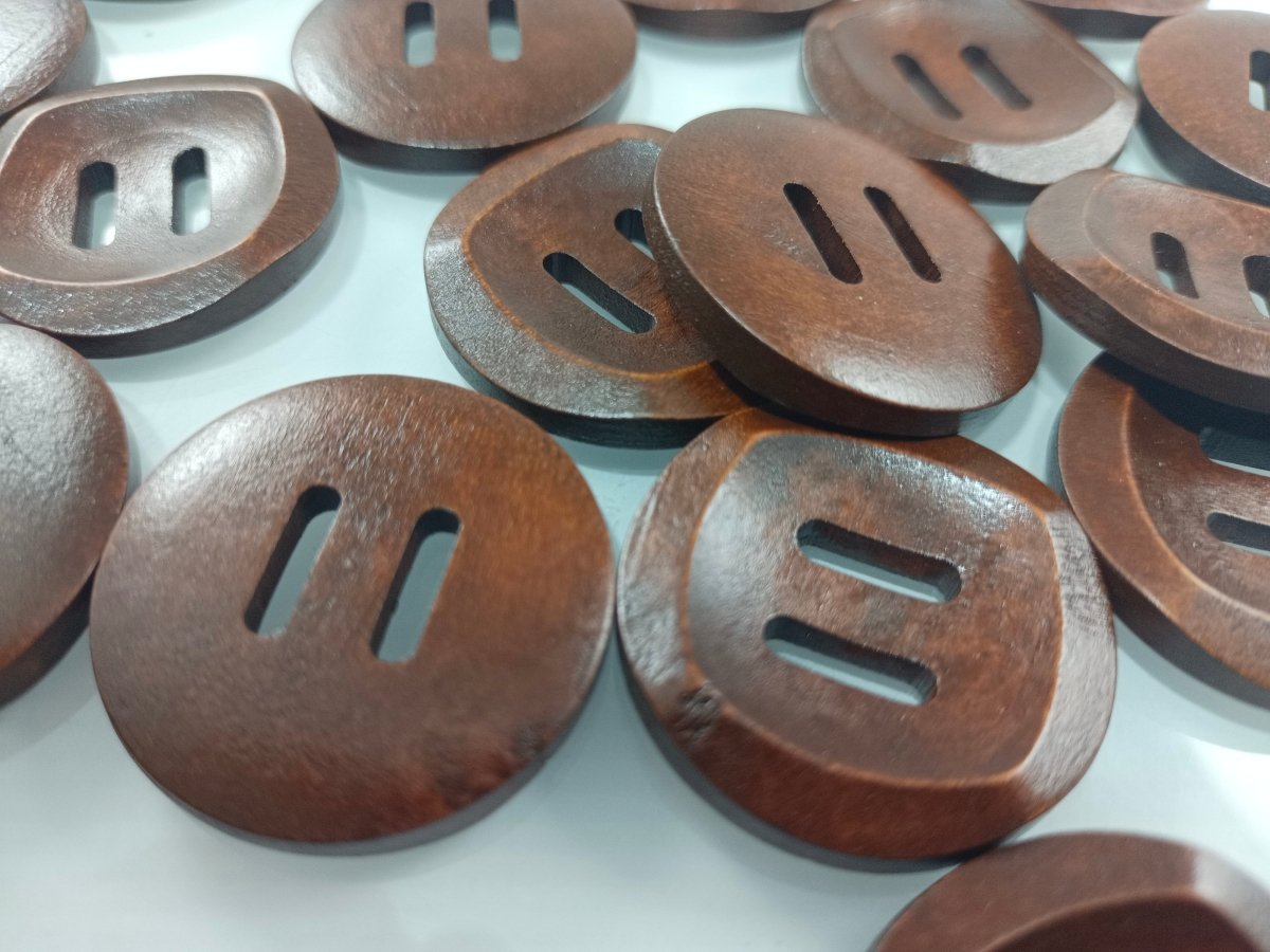 10pcs 30mm Slotted Curved Dark Coffee Brown Wooden Buttons Sewing Round Wood Button Clothes Handmade - - Asia Sell