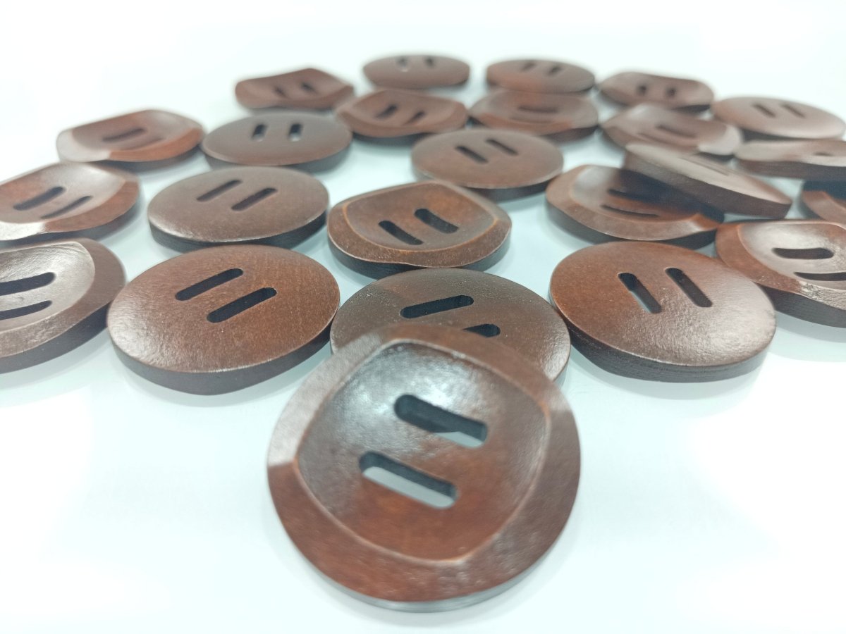 10pcs 30mm Slotted Curved Dark Coffee Brown Wooden Buttons Sewing Round Wood Button Clothes Handmade - - Asia Sell