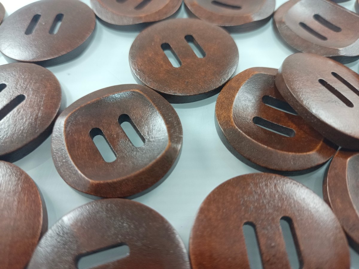 10pcs 30mm Slotted Curved Dark Coffee Brown Wooden Buttons Sewing Round Wood Button Clothes Handmade - - Asia Sell