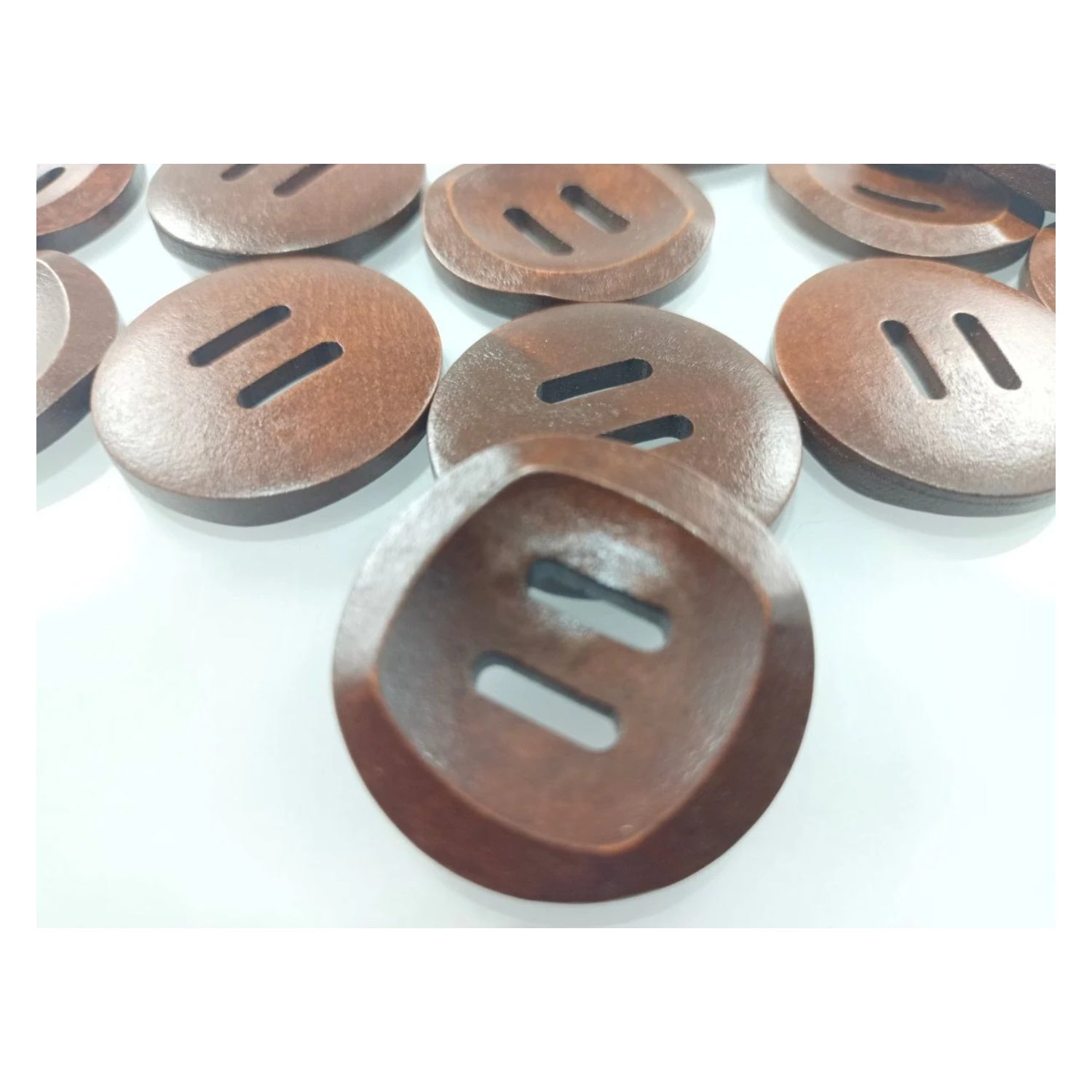 10pcs 30mm Slotted Curved Dark Coffee Brown Wooden Buttons Sewing Round Wood Button Clothes Handmade - - Asia Sell