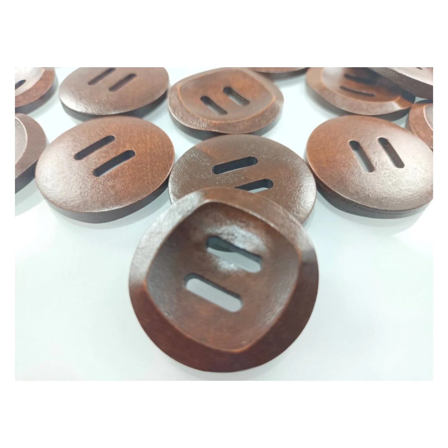 10pcs 30mm Slotted Curved Dark Coffee Brown Wooden Buttons Sewing Round Wood Button Clothes Handmade - - Asia Sell