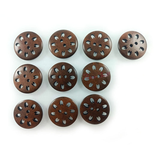 10pcs 30mm Wooden Coat Buttons Coffee 2-Hole Flower Carving Upholstery Garment Clothes - Asia Sell