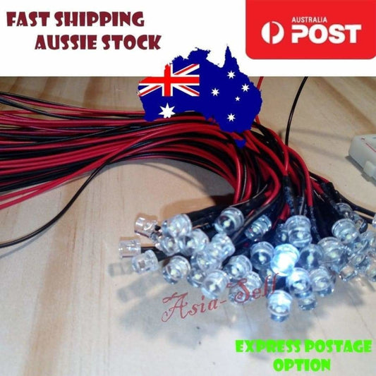 10pcs 5mm 3.4V-12V Wired Flat LEDs White Pink Cable 8000MCD LED - White - - Asia Sell