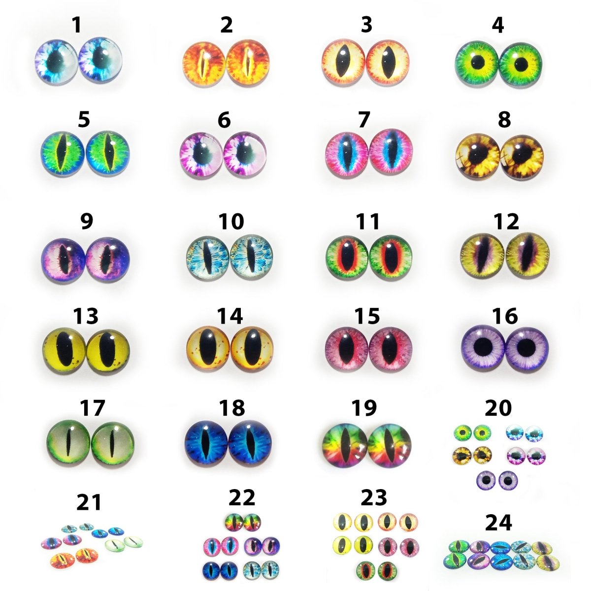 10pcs 6mm 8mm 10mm 12mm Glass Eyes Cabochon Lizard Cat Frog Animal Flat Dome Eye - 6mm - 24. Mixed Set 1 - Asia Sell