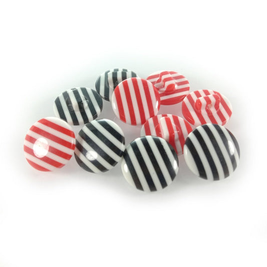 10pcs Black and White Stripes Buttons Loop Shank Red White Stripes Clothing - 15mm - Asia Sell