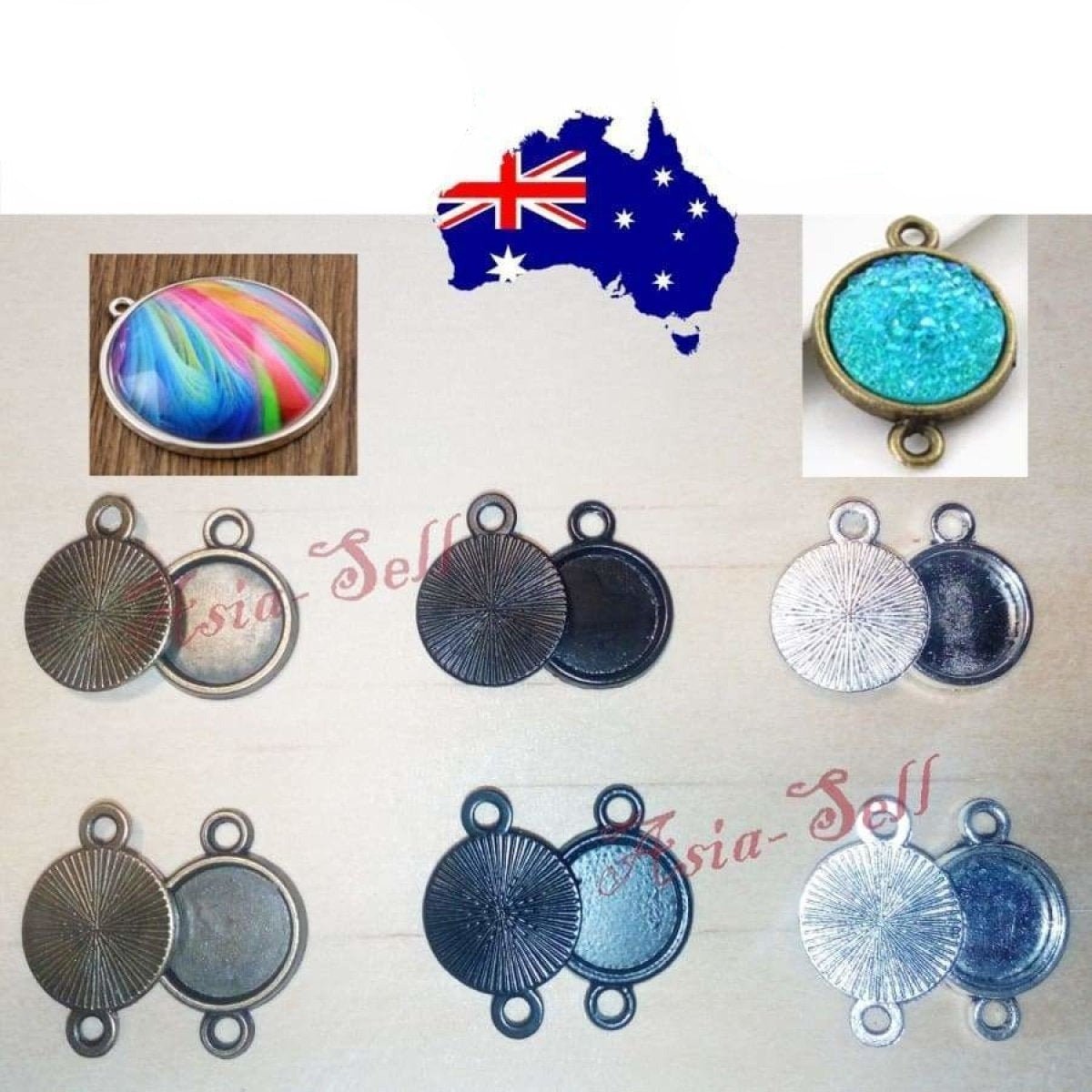 10pcs Cabochon Bases 10mm ID Antique Bronze Silver Black Charms Pendant Metal - Bronze single hole - Asia Sell