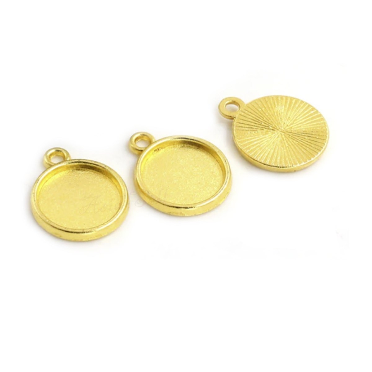 10pcs Cabochon Bases 10mm ID Antique Bronze Silver Black Charms Pendant Metal - Gold single hole - Asia Sell