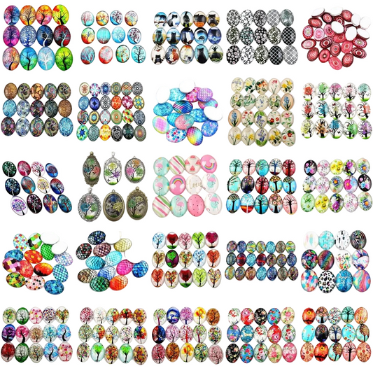 10pcs Glass Cabochons Flower Tree Life Handmade Oval Shape 18x25mm Jewellery Accessories - Asia Sell