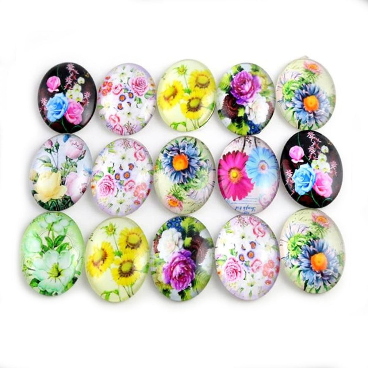 10pcs Glass Cabochons Flower Tree Life Handmade Oval Shape 18x25mm Jewellery Accessories - FLOWERS 1 - Asia Sell