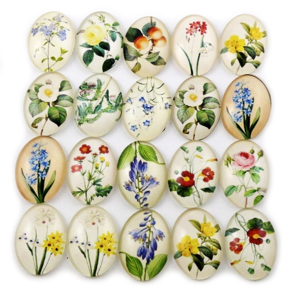 10pcs Glass Cabochons Flower Tree Life Handmade Oval Shape 18x25mm Jewellery Accessories - FLOWERS 2 - Asia Sell