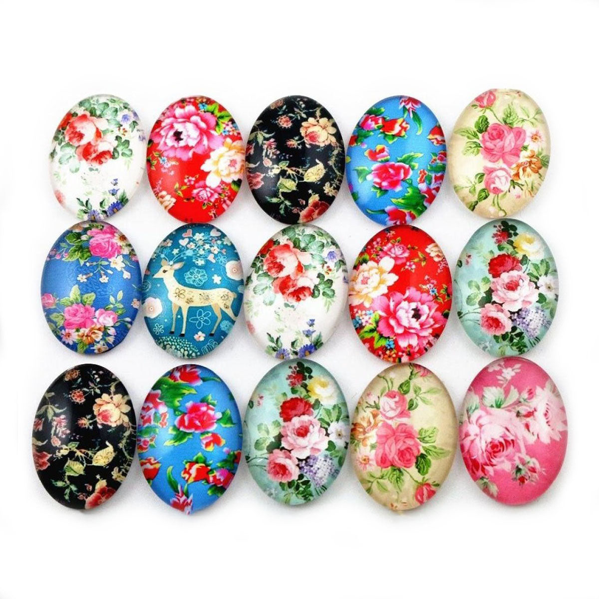 10pcs Glass Cabochons Flower Tree Life Handmade Oval Shape 18x25mm Jewellery Accessories - FLOWERS 3 - Asia Sell