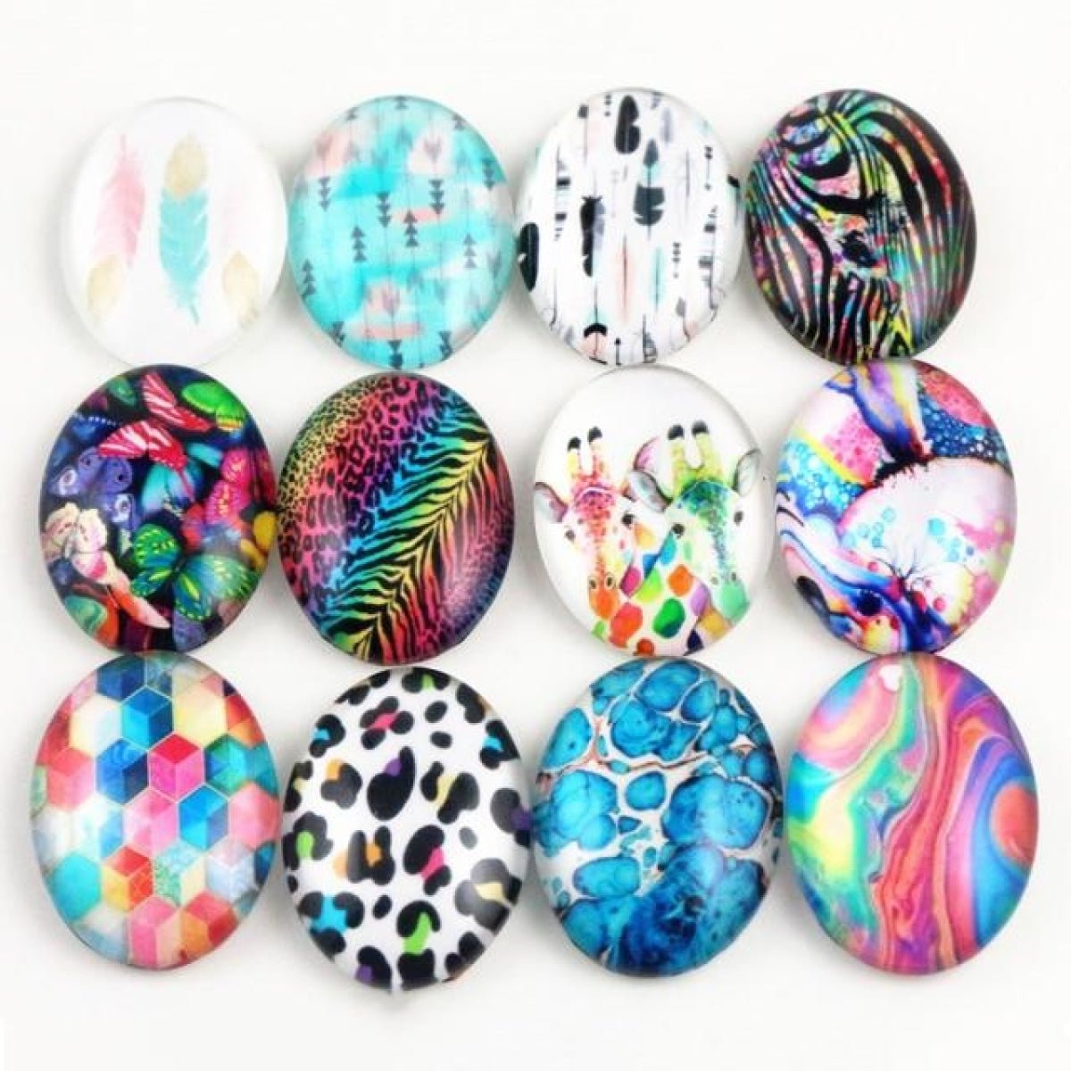 10pcs Glass Cabochons Flower Tree Life Handmade Oval Shape 18x25mm Jewellery Accessories - PATTERN 3 - Asia Sell