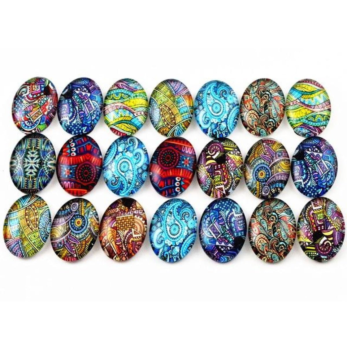 10pcs Glass Cabochons Flower Tree Life Handmade Oval Shape 18x25mm Jewellery Accessories - PATTERN 3 - Asia Sell