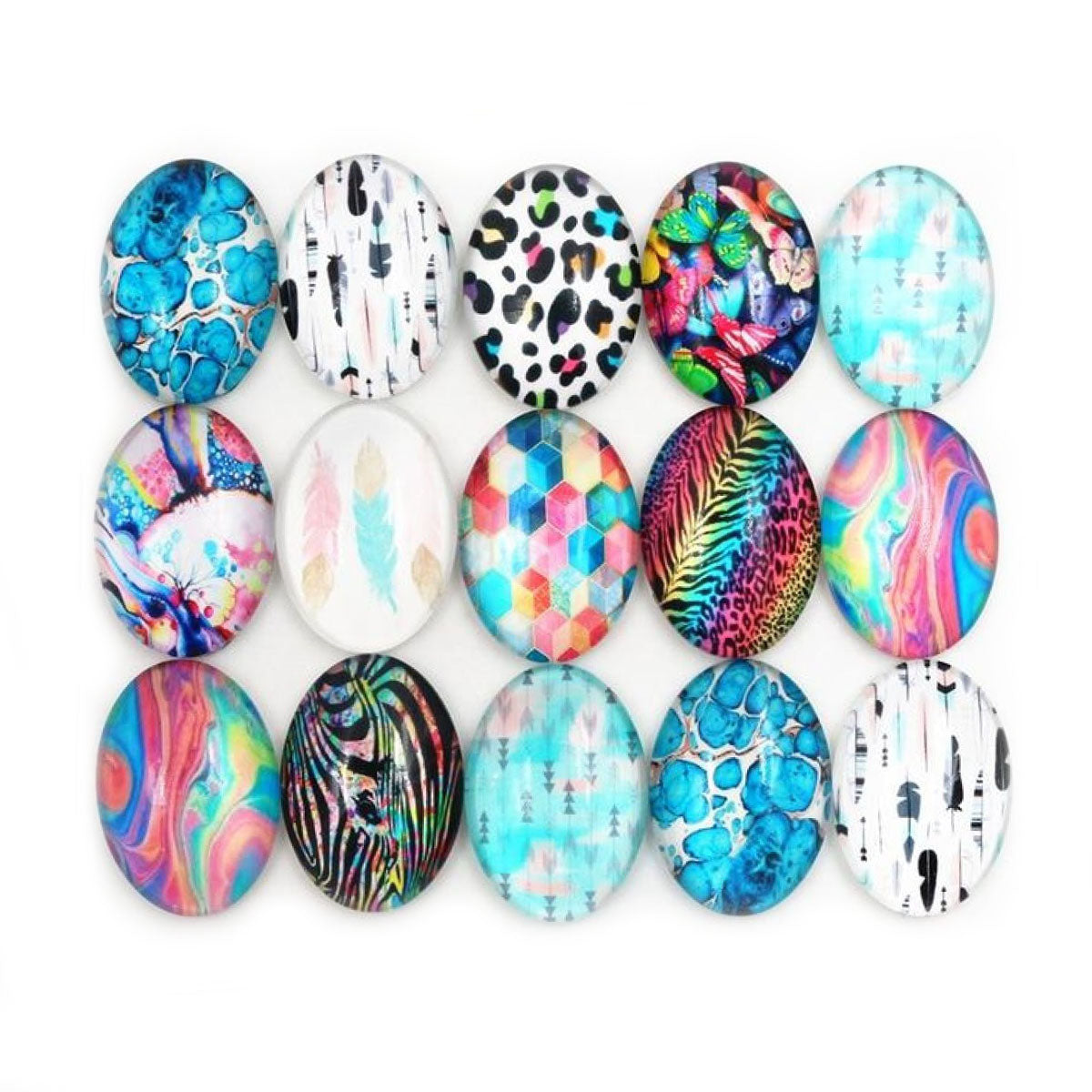 10pcs Glass Cabochons Flower Tree Life Handmade Oval Shape 18x25mm Jewellery Accessories - PATTERN 9 - Asia Sell