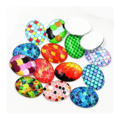 10pcs Glass Cabochons Flower Tree Life Handmade Oval Shape 18x25mm Jewellery Accessories