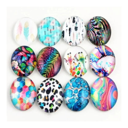 10pcs Glass Cabochons Flower Tree Life Handmade Oval Shape 18x25mm Jewellery Accessories