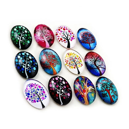 10pcs Glass Cabochons Flower Tree Life Handmade Oval Shape 18x25mm Jewellery Accessories